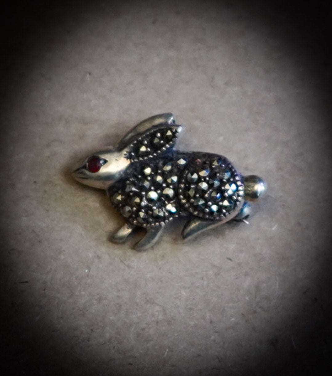 "White Rabbit" 925 Silver and Marcasite Lapel Pin/ Pendant Necklace